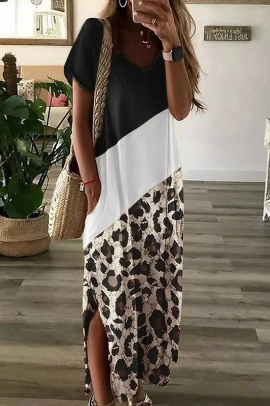 Color Block Leopard Maxi Dress