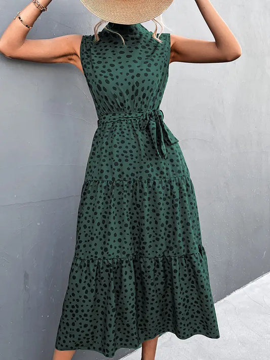 Sleeveless Green Leopard Print Dress